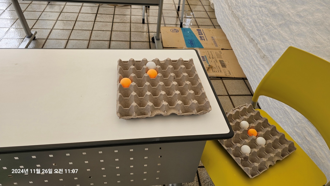 계란판에 넣는 탁구공 튕기기 게임